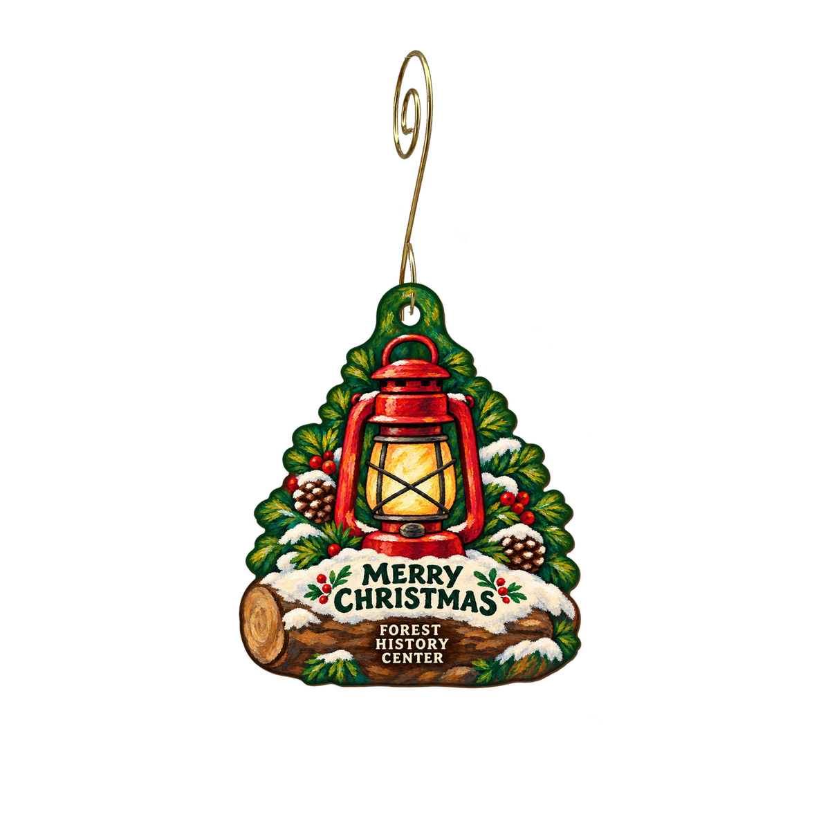 History Center Museum Store — Christmas custom wood ornament OC2804, photographic gold spiral hook
