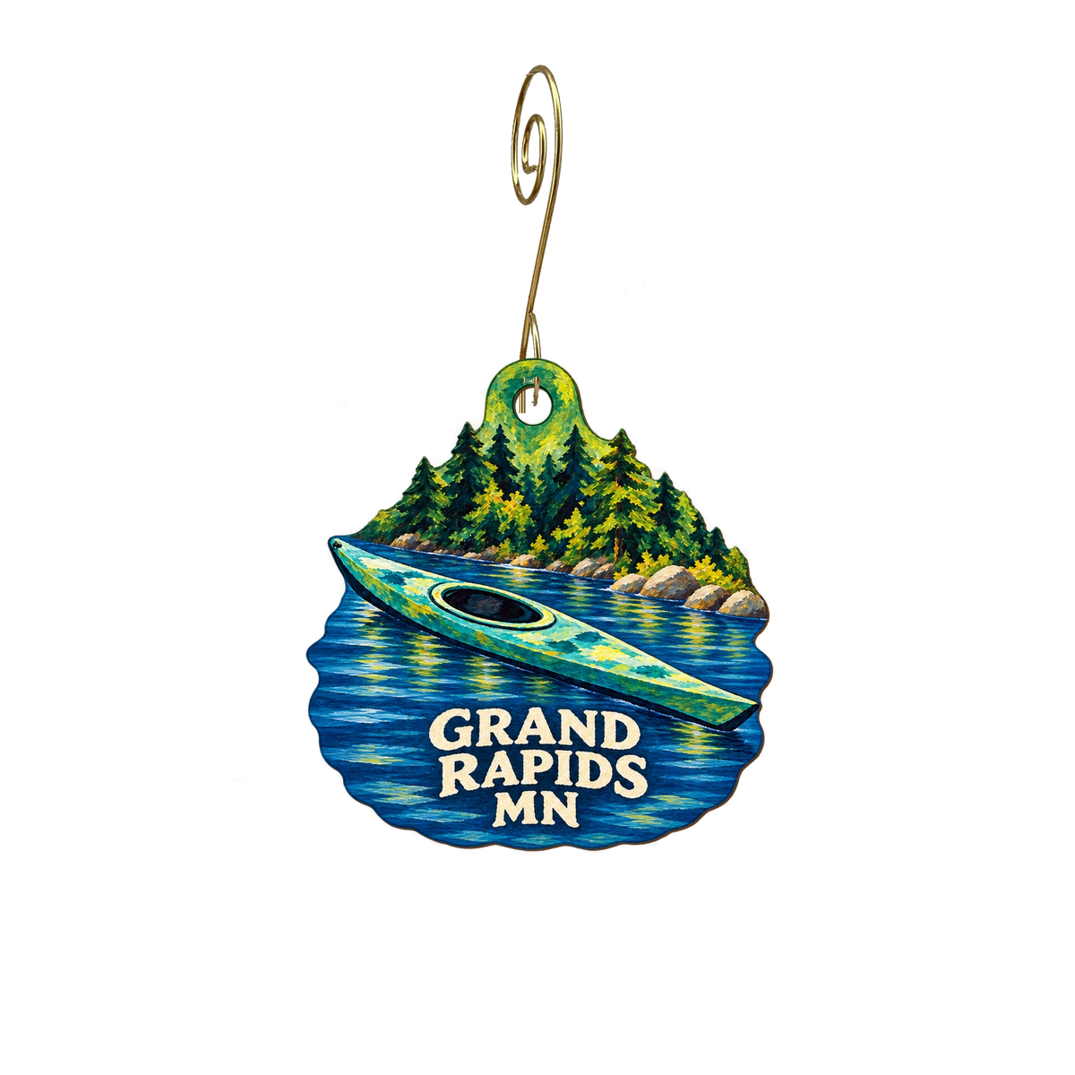 History Center Museum Store — Local inspiration custom wood ornament OC2805, photographic gold spiral hook