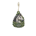 The Silver Horse — Store identity custom wood ornament OC2806, photographic gold spiral hook