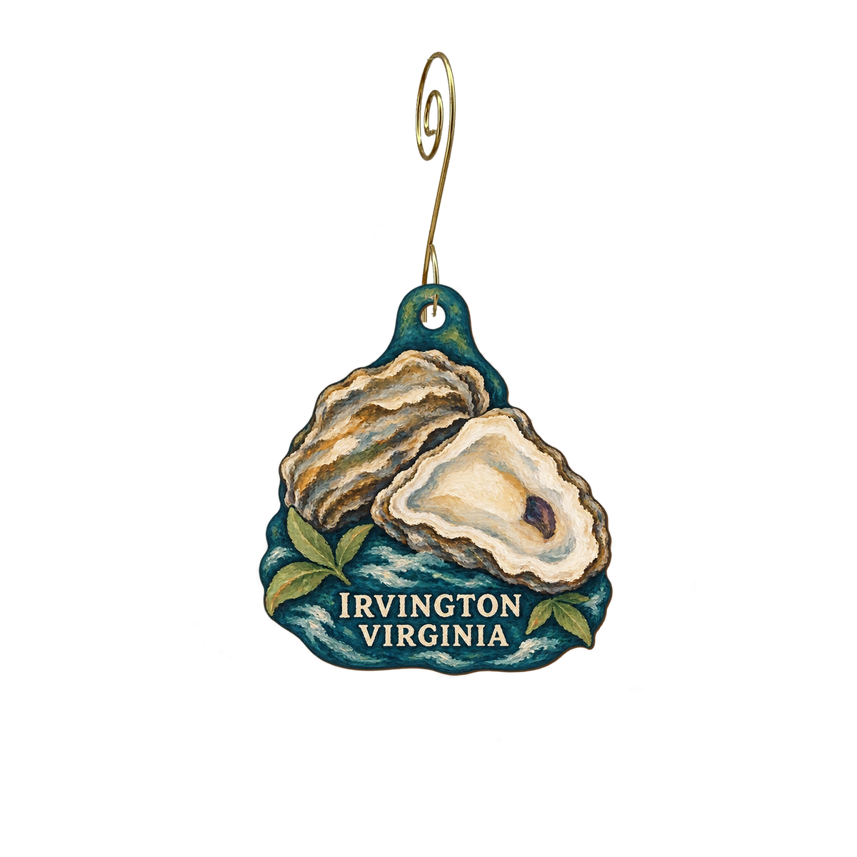 Red Fish Gallery — Local inspiration custom wood ornament OC2811, photographic gold spiral hook