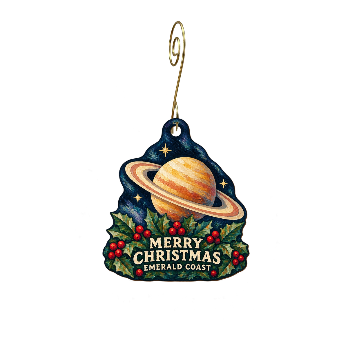 Emerald Coast Science Center — Christmas custom wood ornament OC2819, photographic gold spiral hook