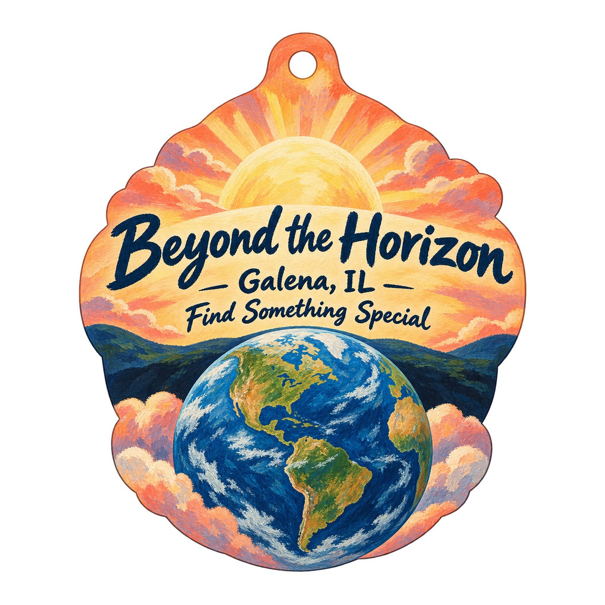 Beyond the Horizon Logo custom wood ornament OC281 on white