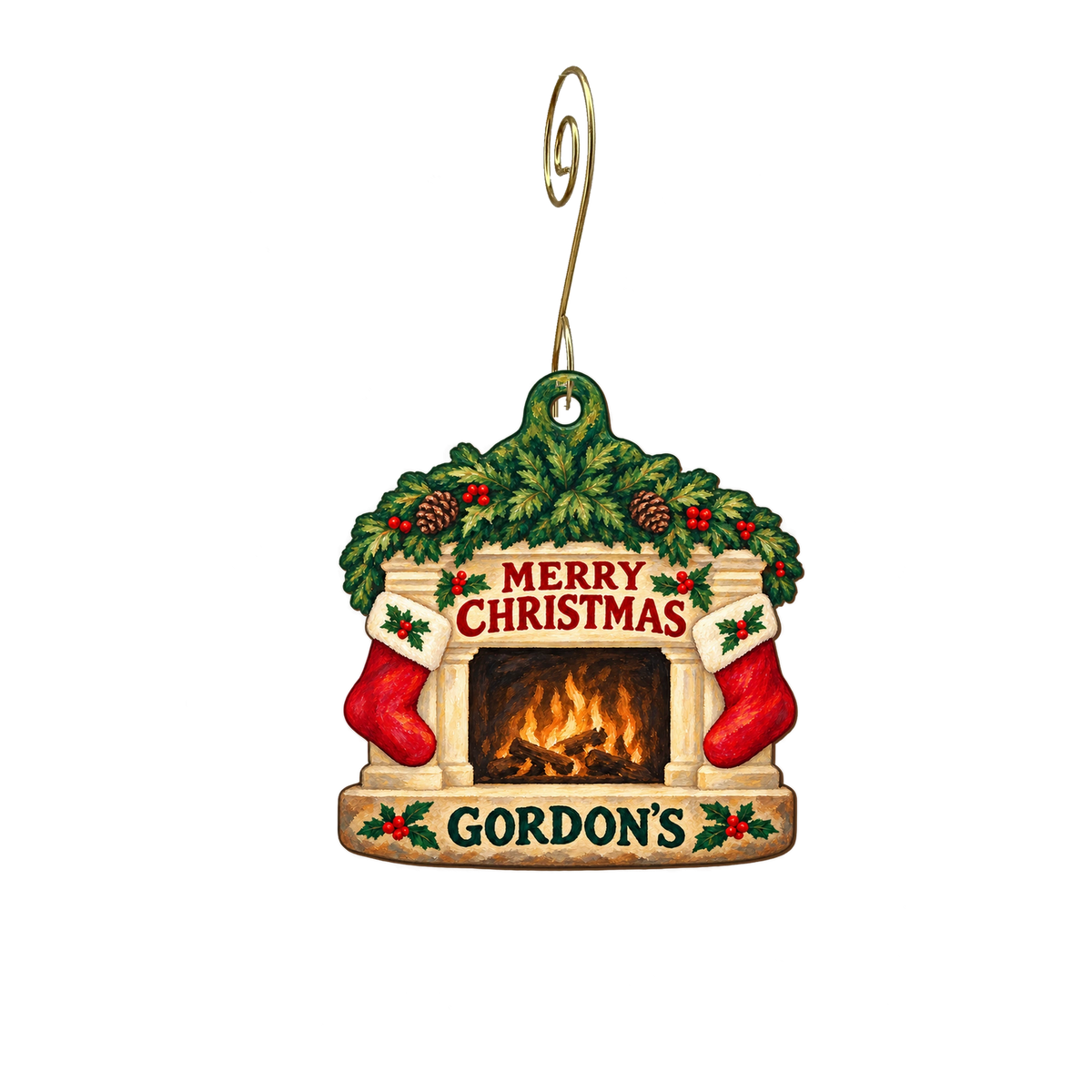 Gordon's Furniture — Christmas custom wood ornament OC2825, photographic gold spiral hook