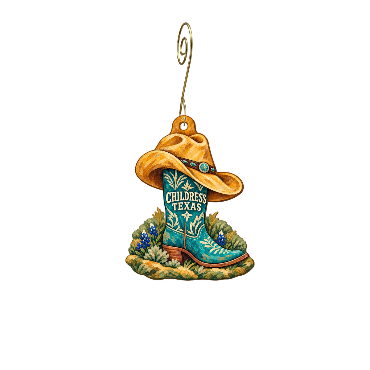 Gordon's Furniture — Local inspiration custom wood ornament OC2826, photographic gold spiral hook