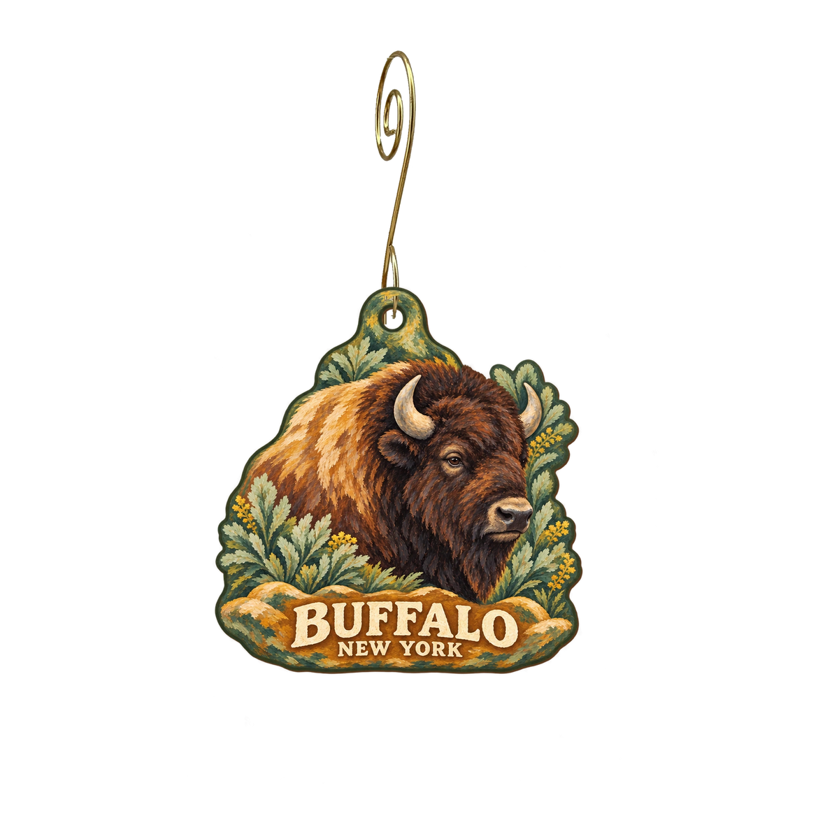 Buffalo Design & Printing — Local inspiration custom wood ornament OC2829, photographic gold spiral hook