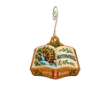 Waterwheel Gifts and Books — Store identity custom wood ornament OC2830, photographic gold spiral hook