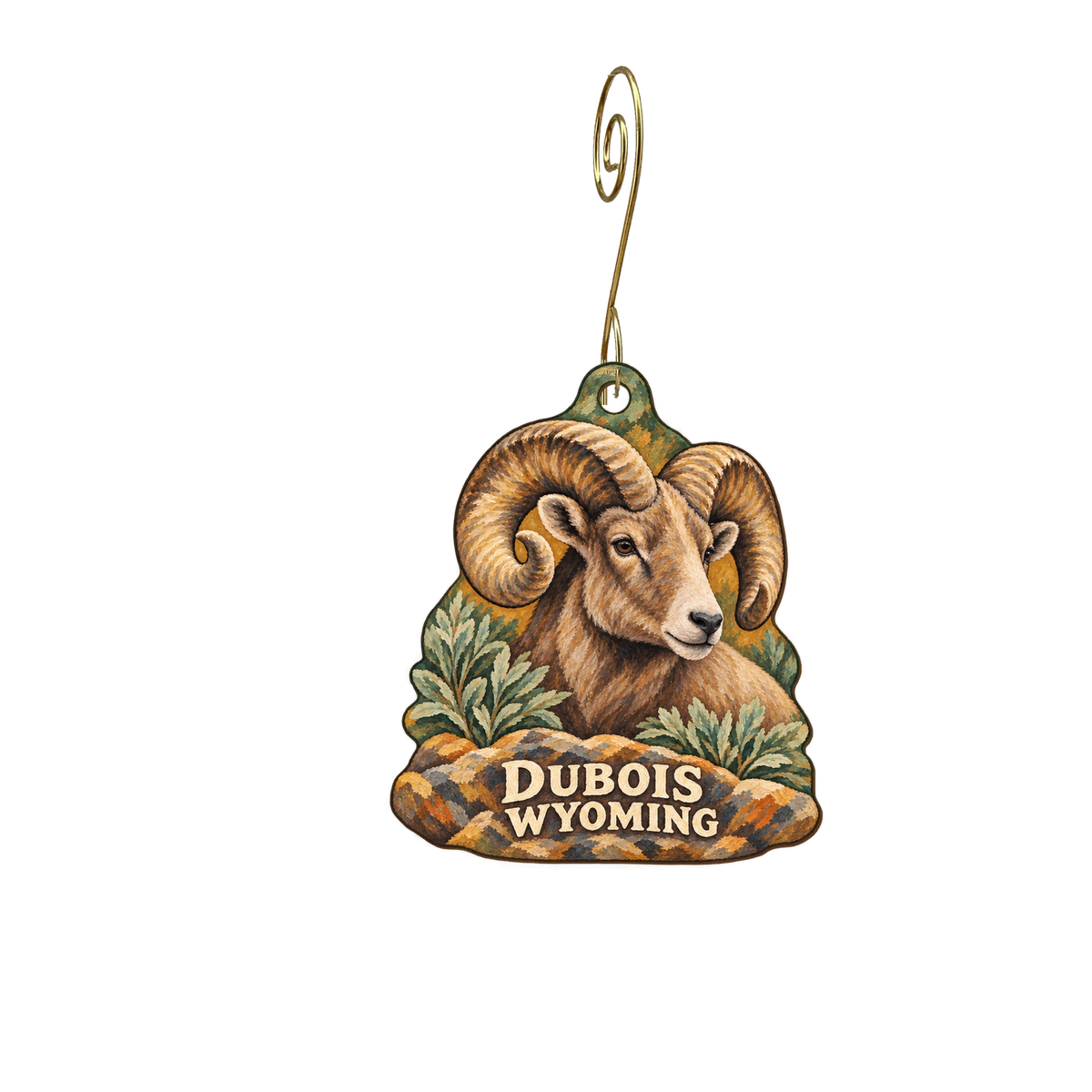 Waterwheel Gifts and Books — Local inspiration custom wood ornament OC2832, photographic gold spiral hook