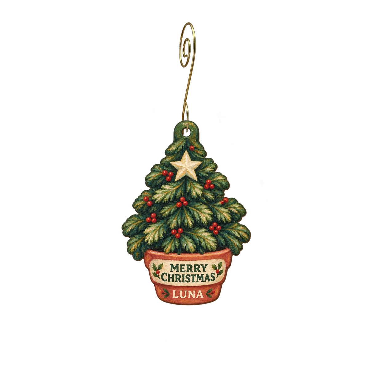 Luna Gifts & Botanicals — Christmas custom wood ornament OC2843, photographic gold spiral hook