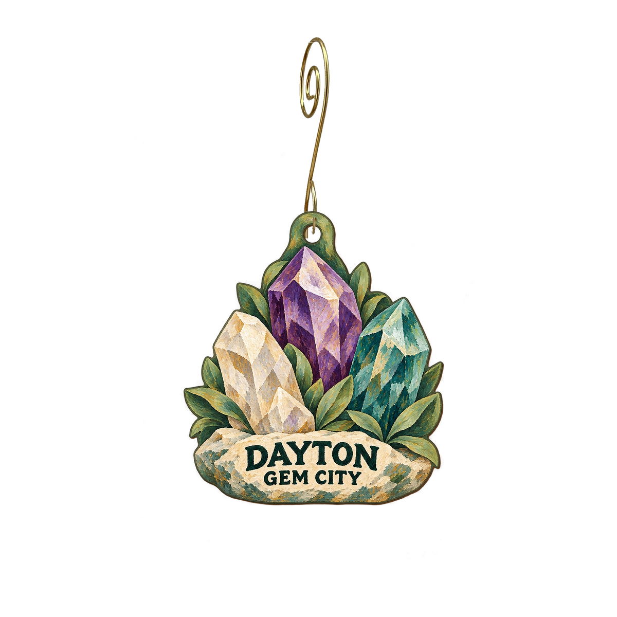 Luna Gifts & Botanicals — Local inspiration custom wood ornament OC2844, photographic gold spiral hook