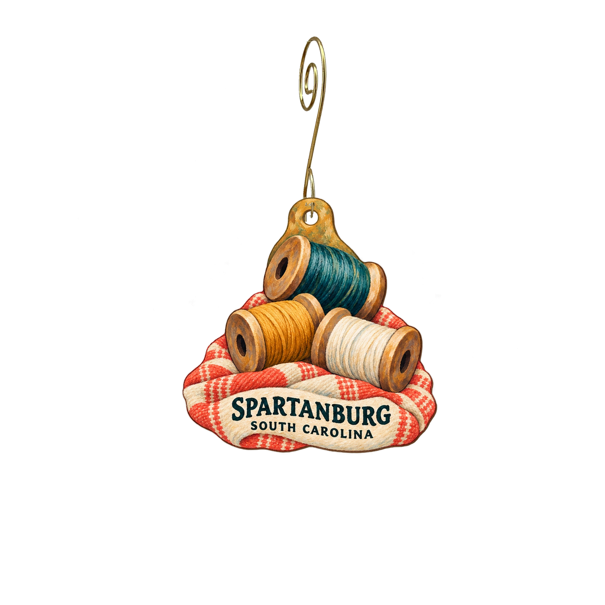 Spartanburg Regional Healthcare System/Corner 101 Gift Shop — Local inspiration custom wood ornament OC2847, photographic gold spiral hook
