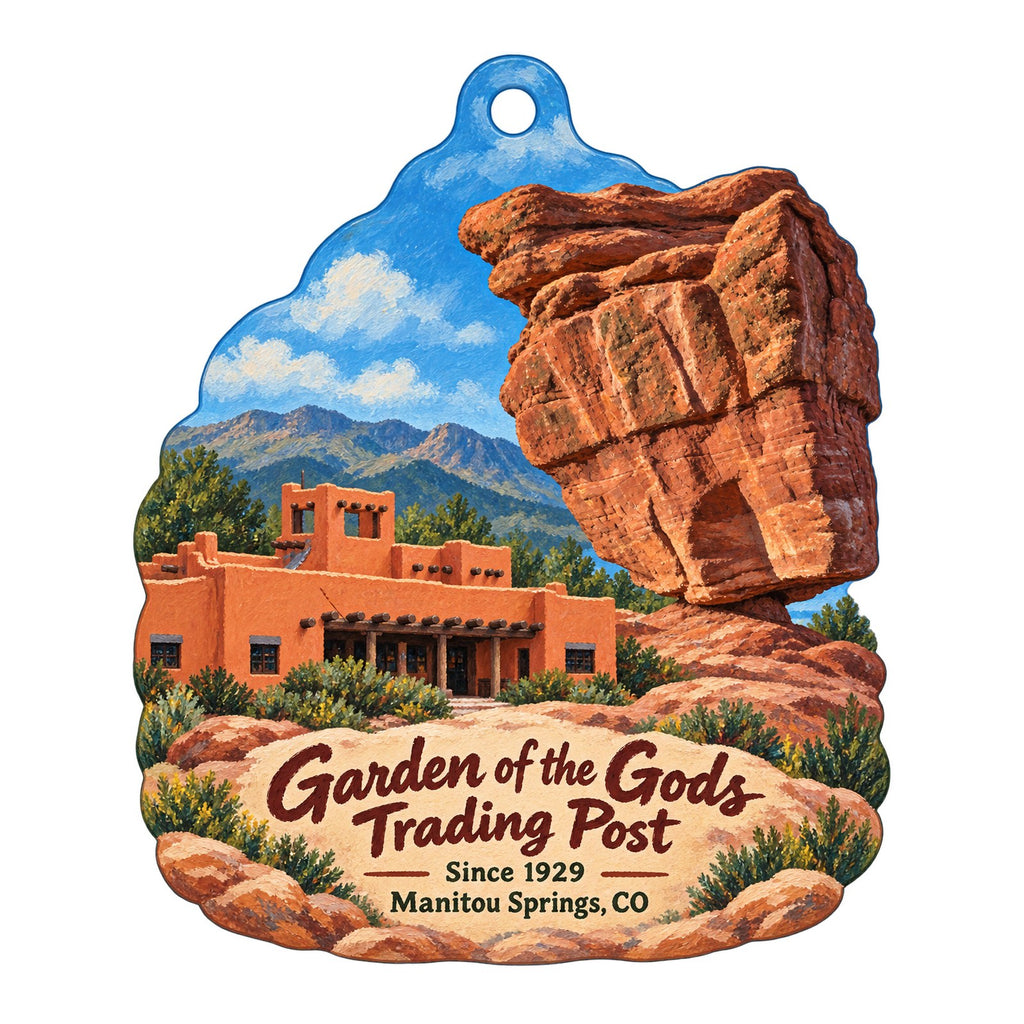 Garden of the Gods Trading Post Logo custom wood ornament OC284 on white