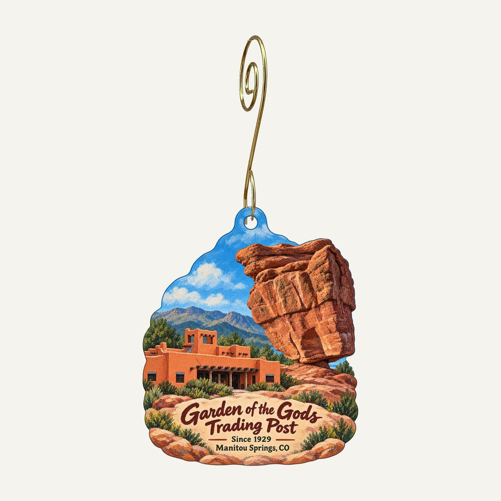 Garden of the Gods Trading Post Logo custom wood ornament OC284 hanging on hook