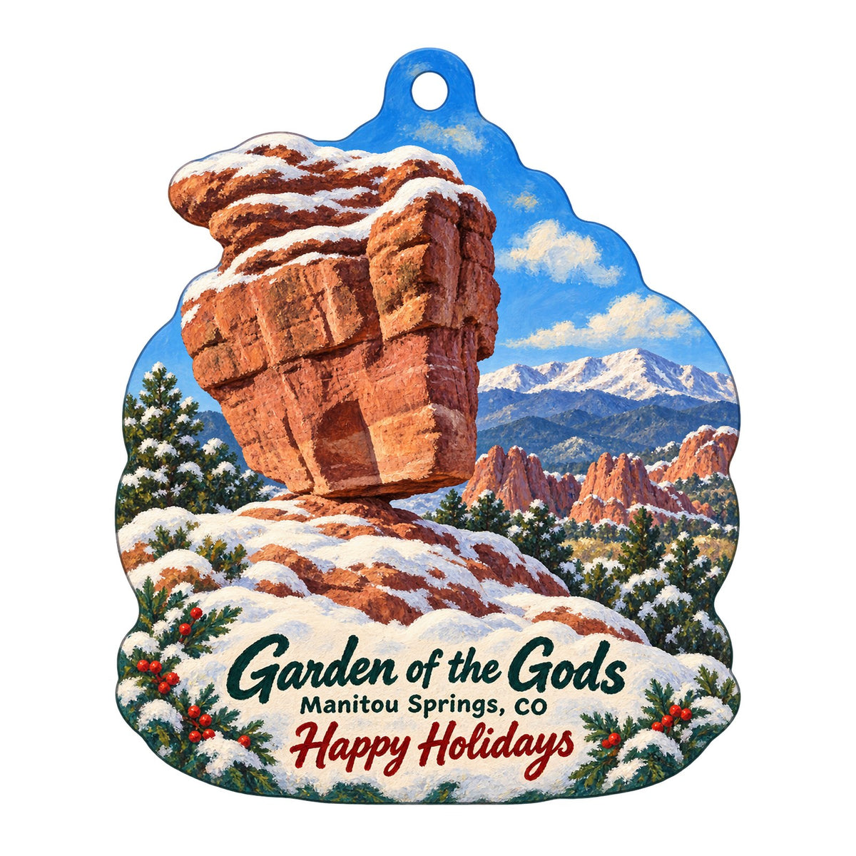 Garden of the Gods Trading Post Christmas custom wood ornament OC285 on white