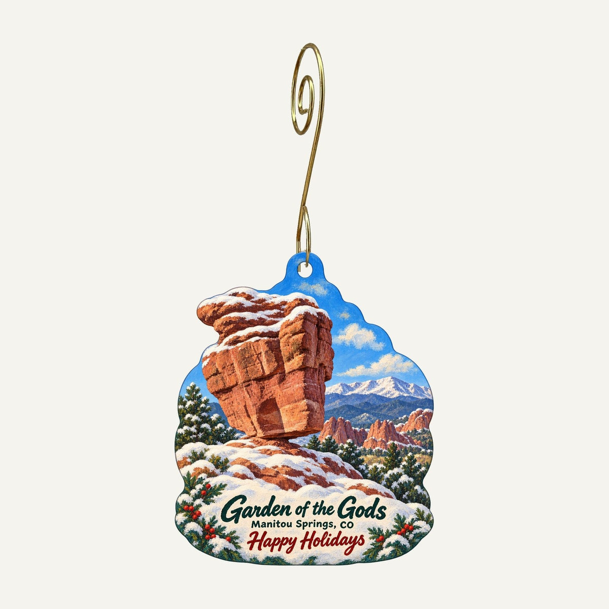 Garden of the Gods Trading Post Christmas custom wood ornament OC285 hanging on hook
