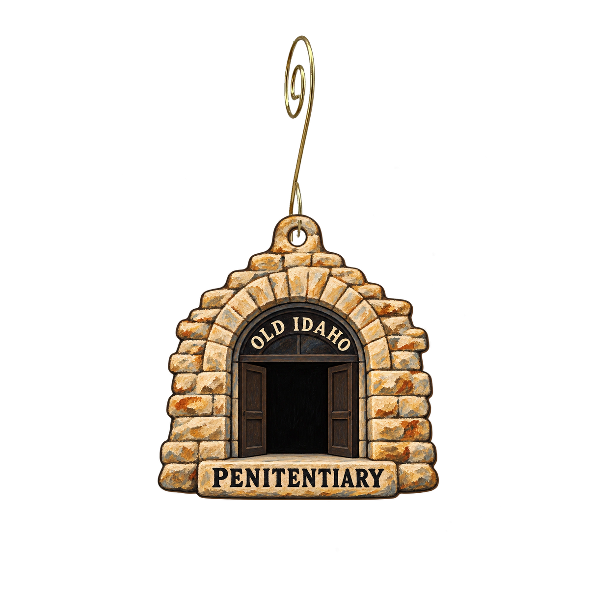 Old Idaho Penitentiary Site — Store identity custom wood ornament OC2860, photographic gold spiral hook