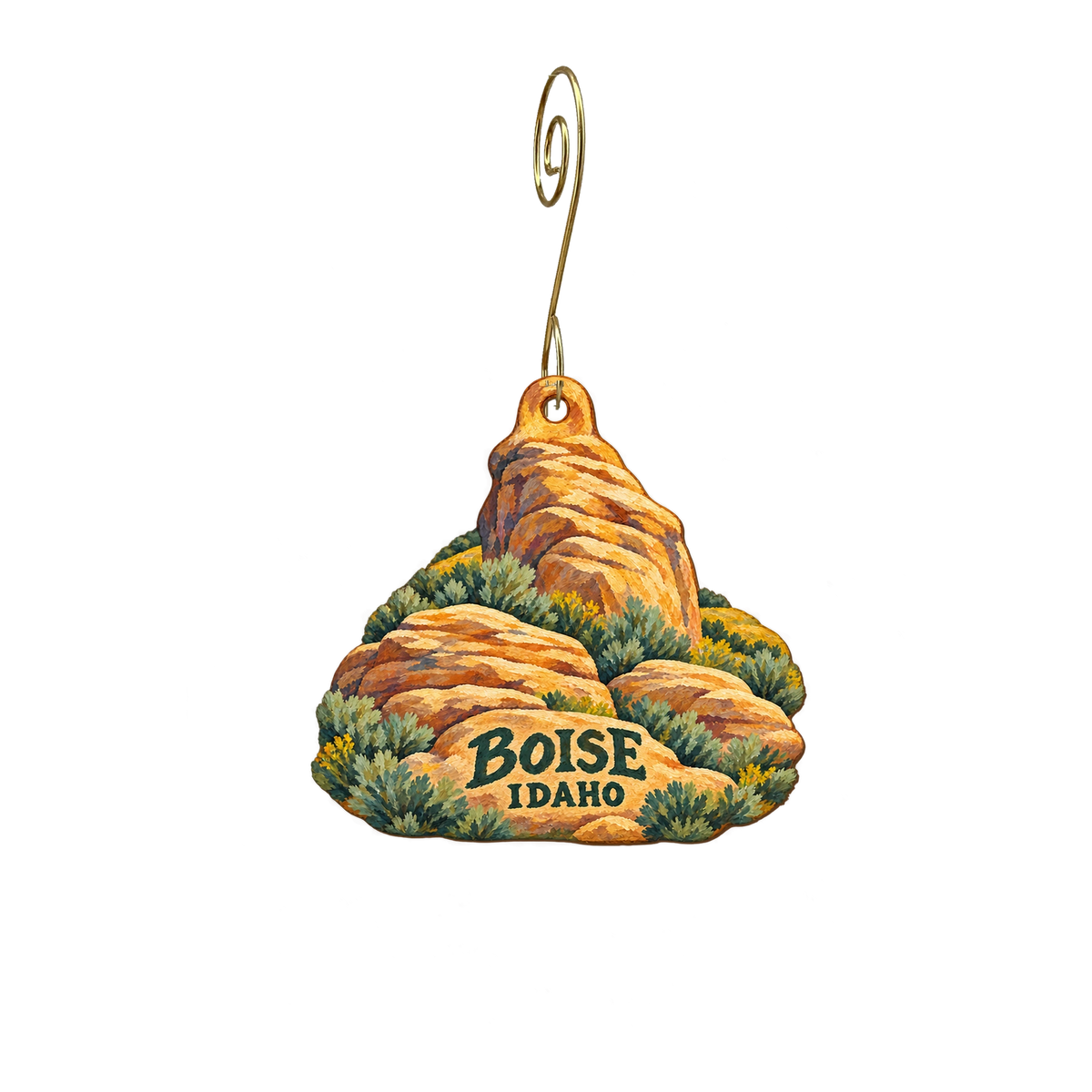 Old Idaho Penitentiary Site — Local inspiration custom wood ornament OC2862, photographic gold spiral hook