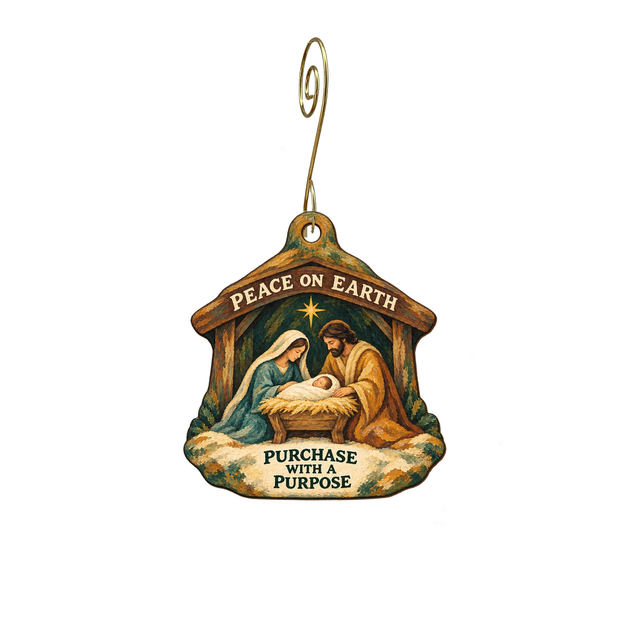 Purchase With a Purpose — Christmas custom wood ornament OC2864, photographic gold spiral hook