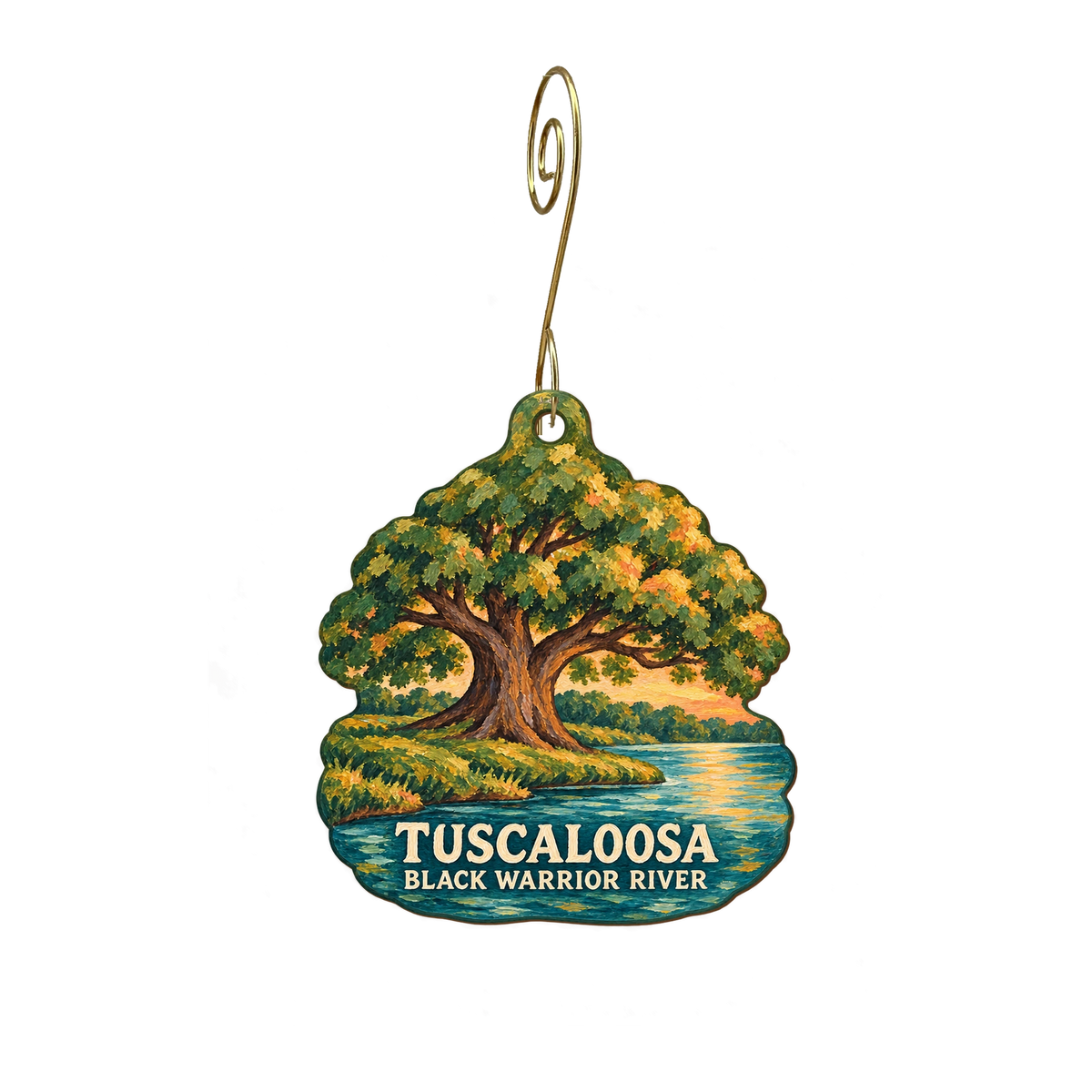 Purchase With a Purpose — Local inspiration custom wood ornament OC2865, photographic gold spiral hook