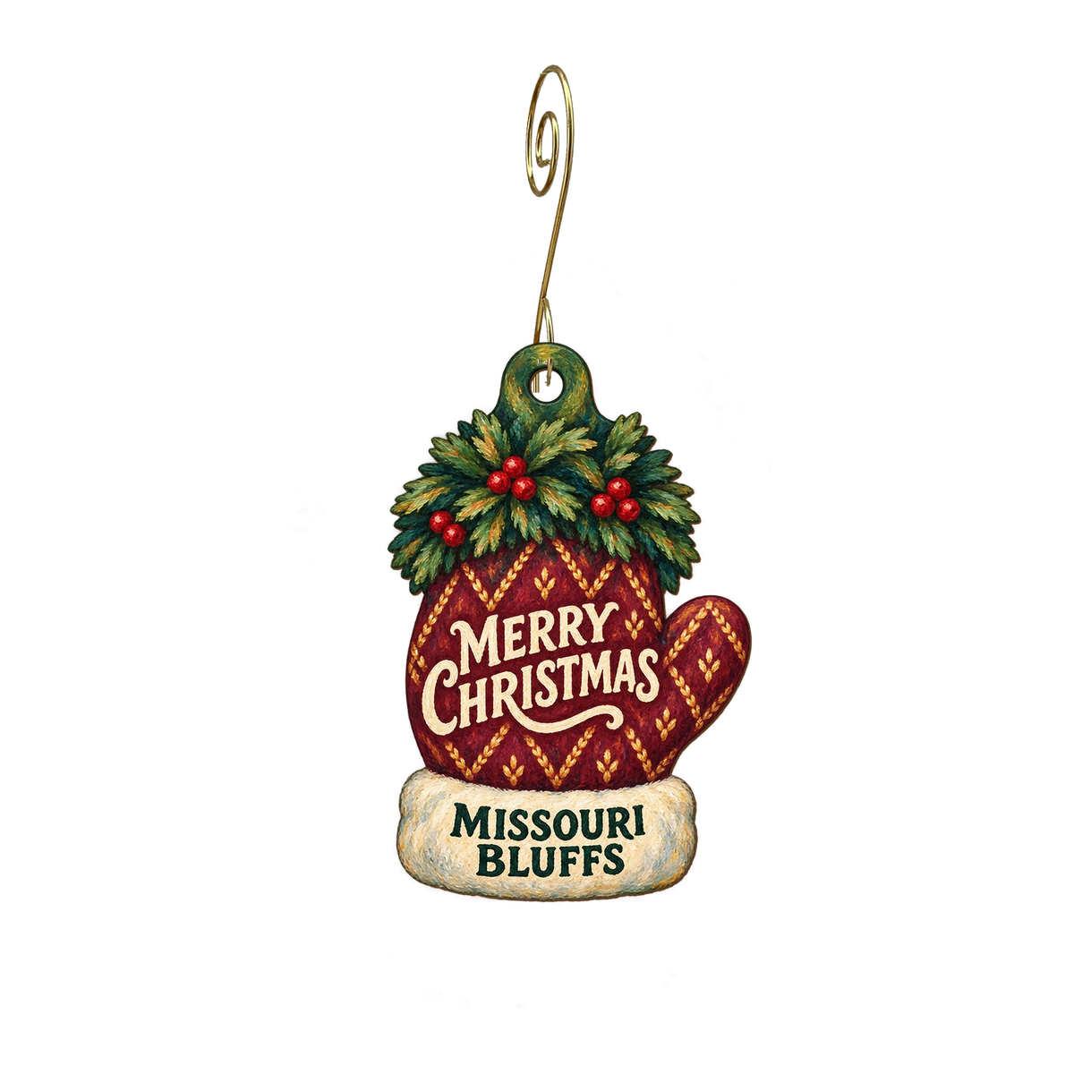 Missouri Bluffs Boutique — Christmas custom wood ornament OC2870, photographic gold spiral hook