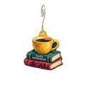 Napa Bookmine — Store identity custom wood ornament OC2872, photographic gold spiral hook