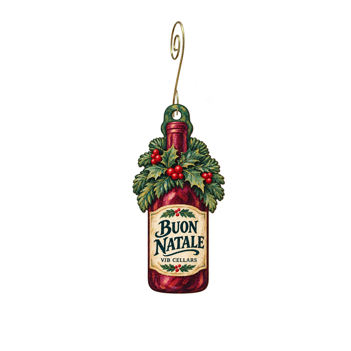VJB Vineyard & Cellars — Christmas custom wood ornament OC2879, photographic gold spiral hook