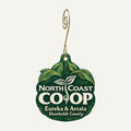 North Coast Co-op Logo custom wood ornament OC287 hanging on hook