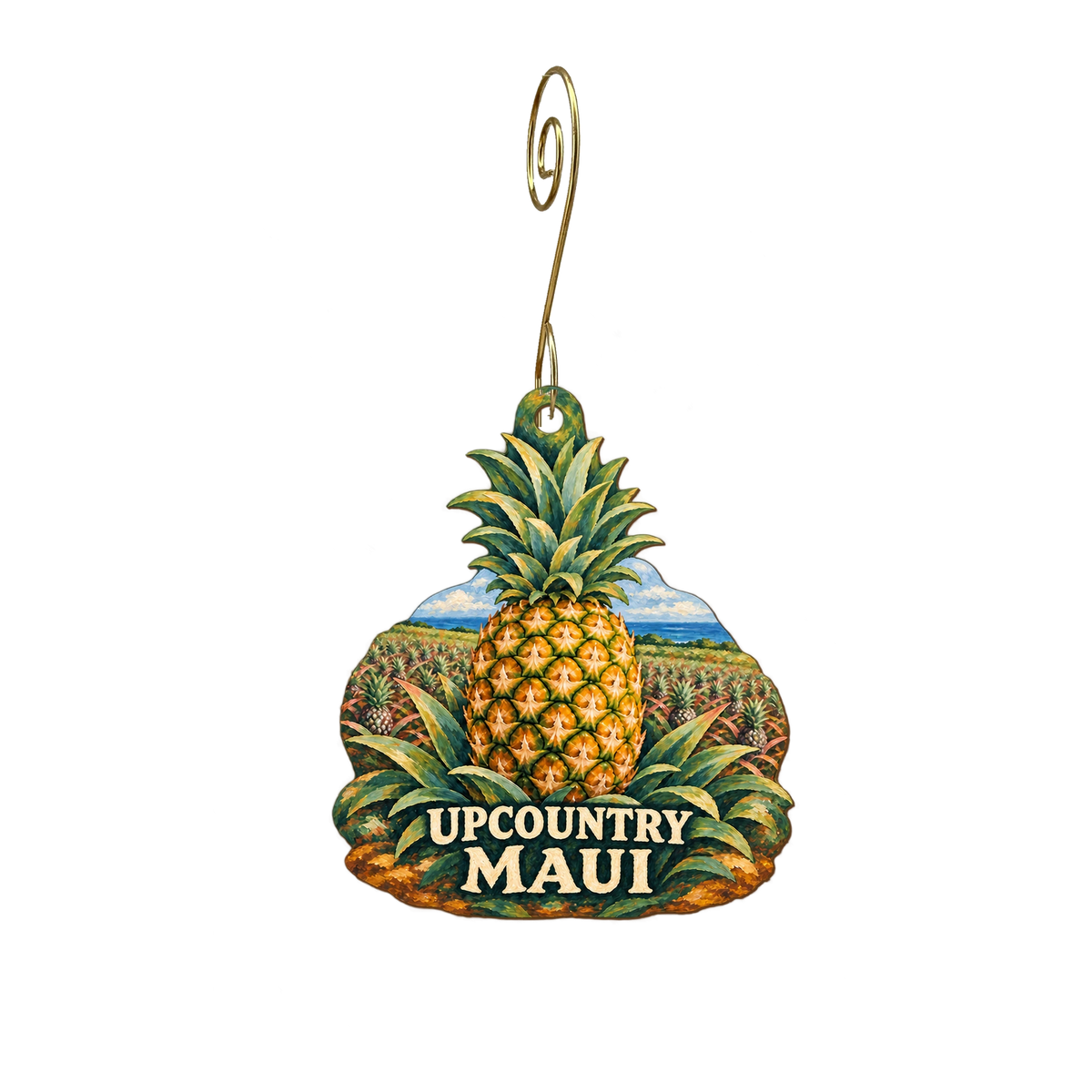 Maui Pineapple Store — Local inspiration custom wood ornament OC2883, photographic gold spiral hook