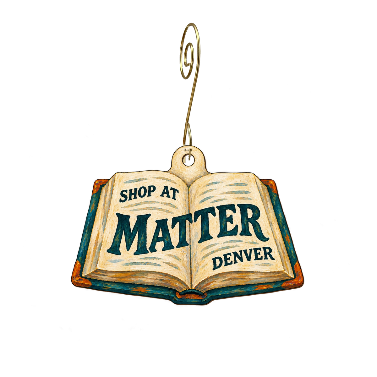 Shop at MATTER — Store identity custom wood ornament OC2884, photographic gold spiral hook