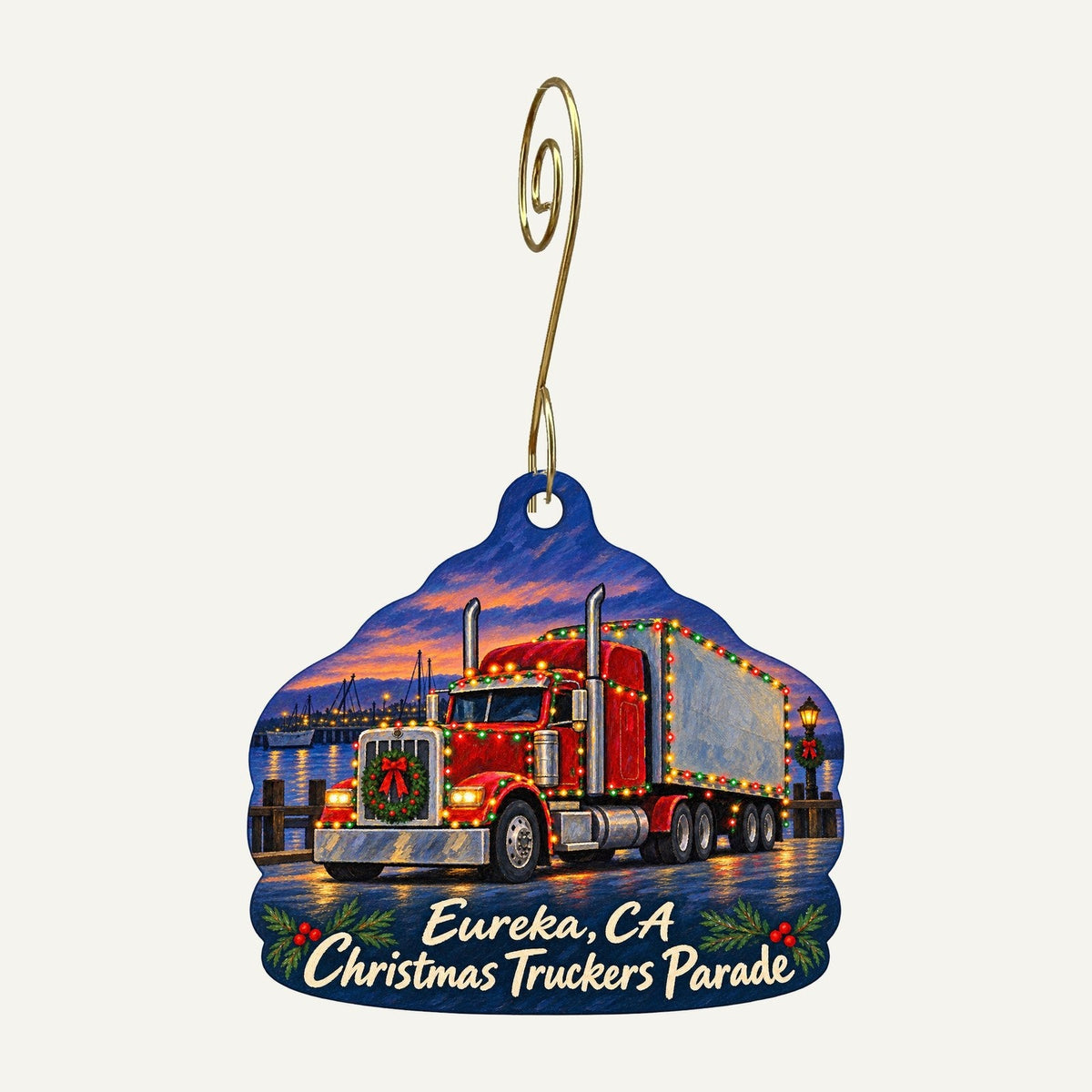 North Coast Co-op Christmas custom wood ornament OC288 hanging on hook