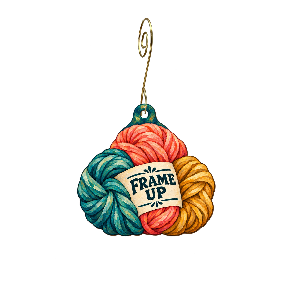 Frame Up — Store identity custom wood ornament OC2890, photographic gold spiral hook