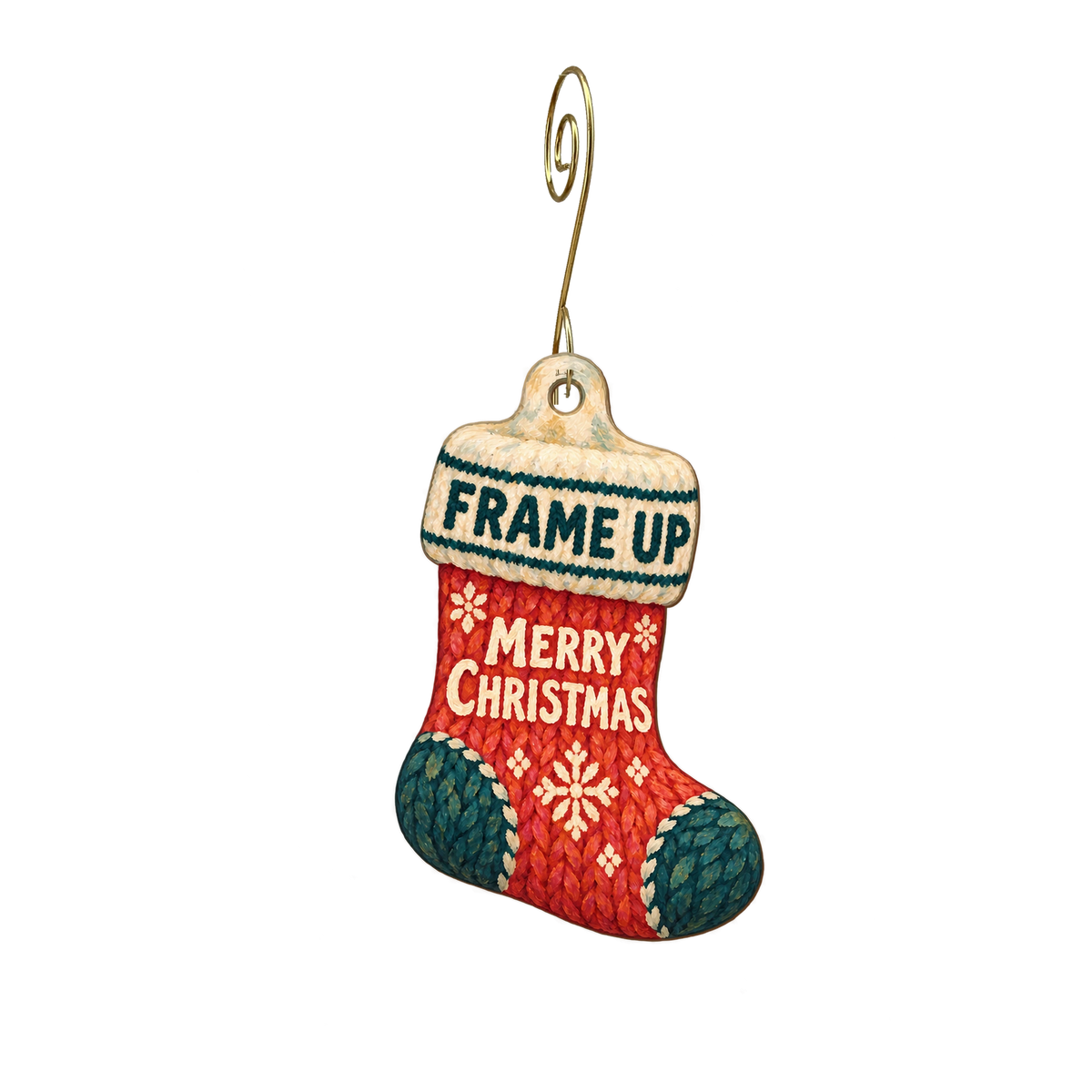 Frame Up — Christmas custom wood ornament OC2891, photographic gold spiral hook