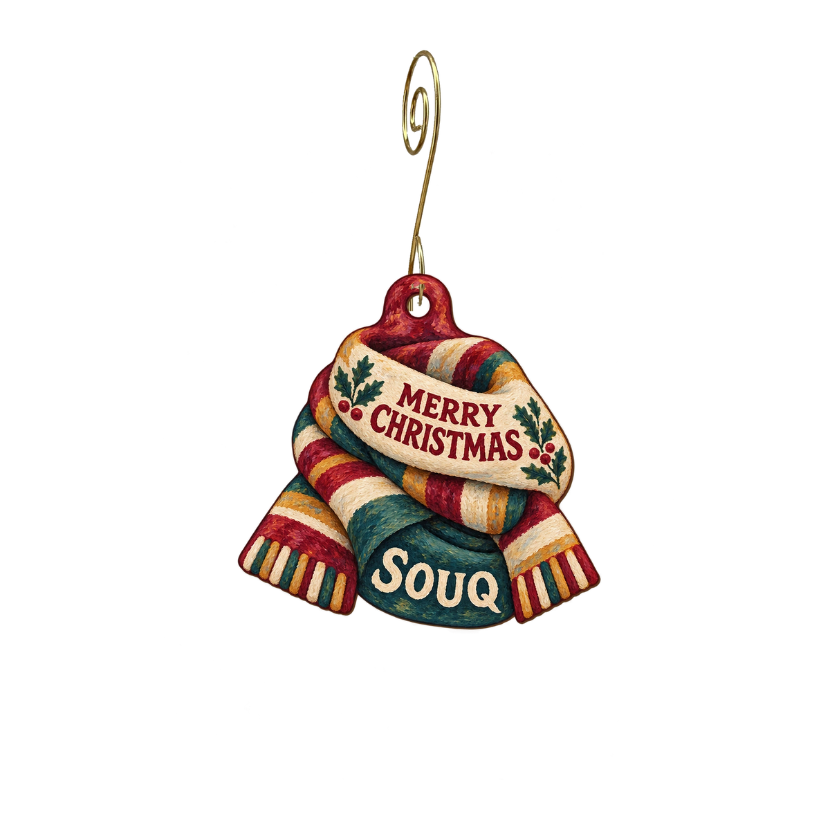 Souq Limited Boutique — Christmas custom wood ornament OC2897, photographic gold spiral hook