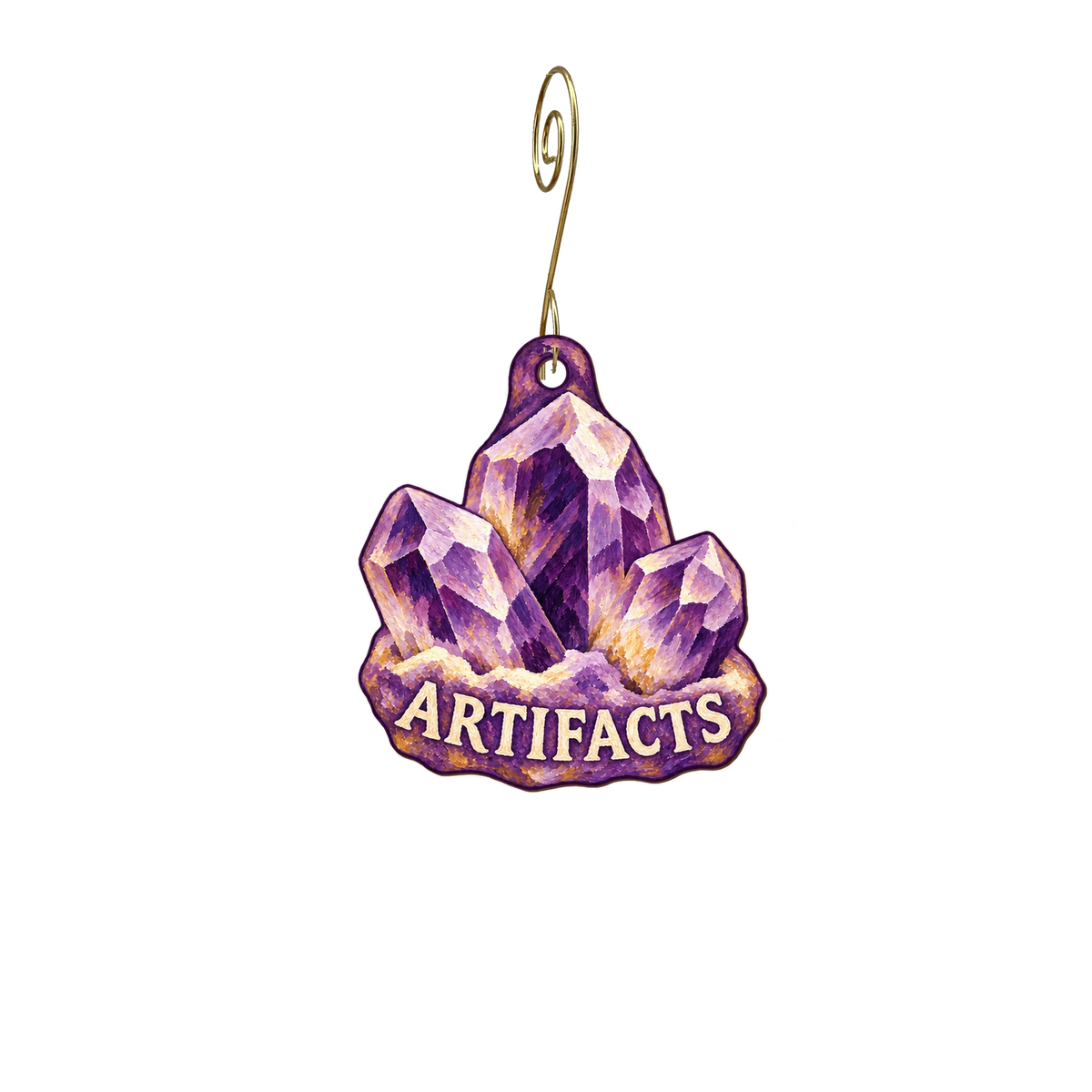 Artifacts — Store identity custom wood ornament OC2899, photographic gold spiral hook