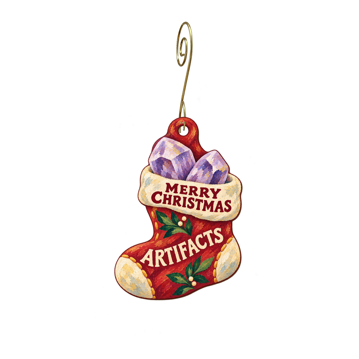 Artifacts — Christmas custom wood ornament OC2900, photographic gold spiral hook