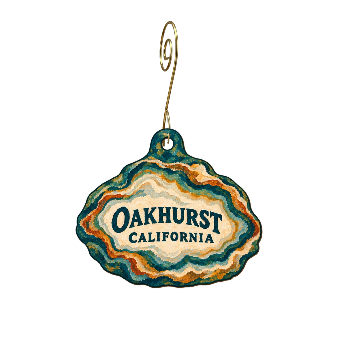 Artifacts — Local inspiration custom wood ornament OC2901, photographic gold spiral hook