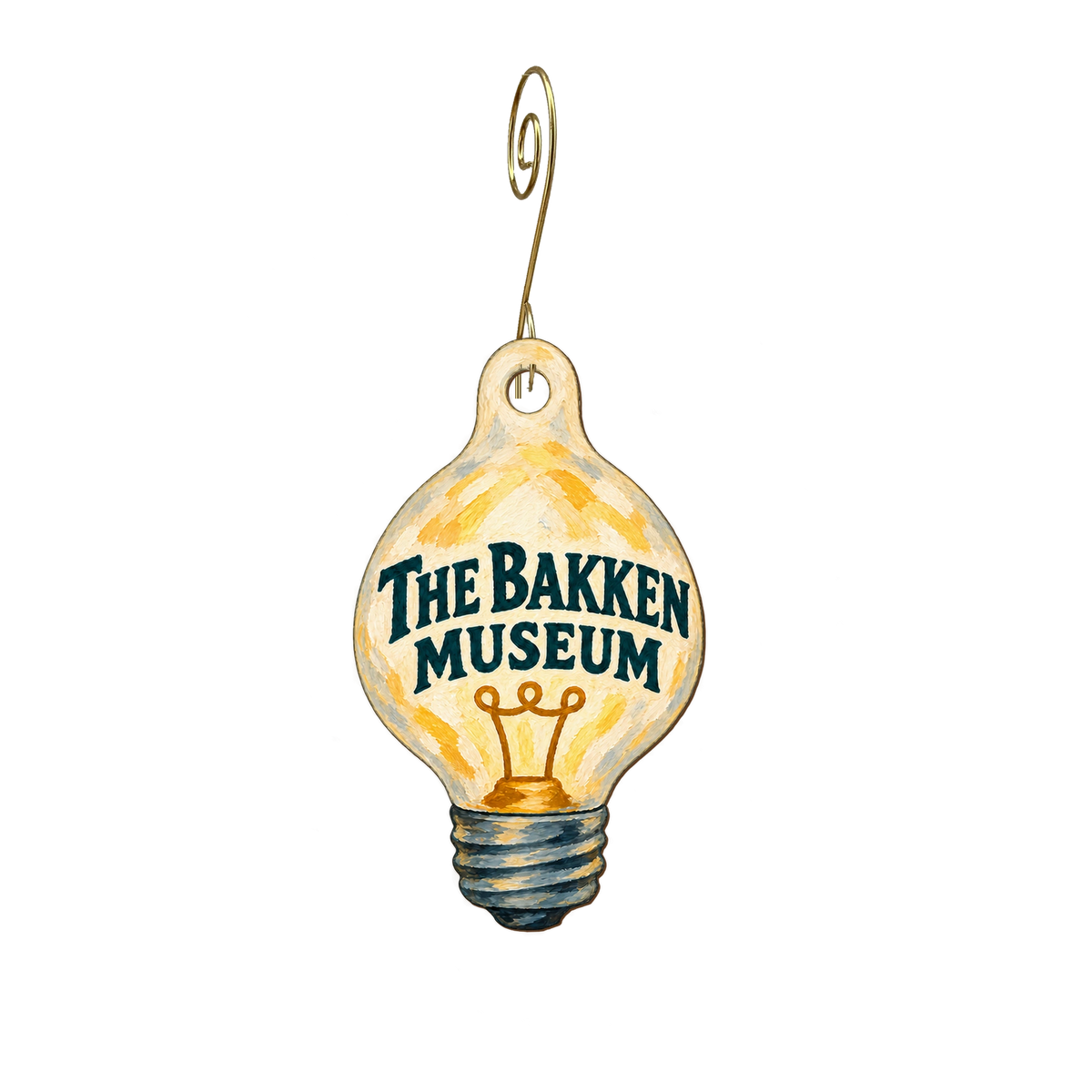 The Bakken Museum — Store identity custom wood ornament OC2902, photographic gold spiral hook