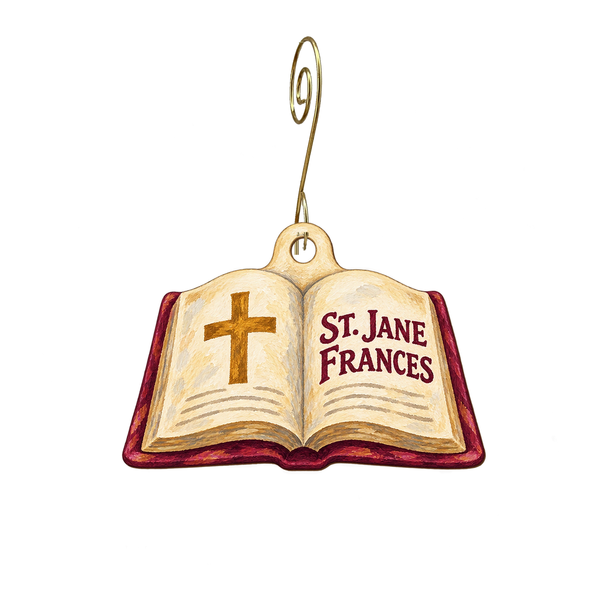 St. Jane Frances Church — Store identity custom wood ornament OC2905, photographic gold spiral hook