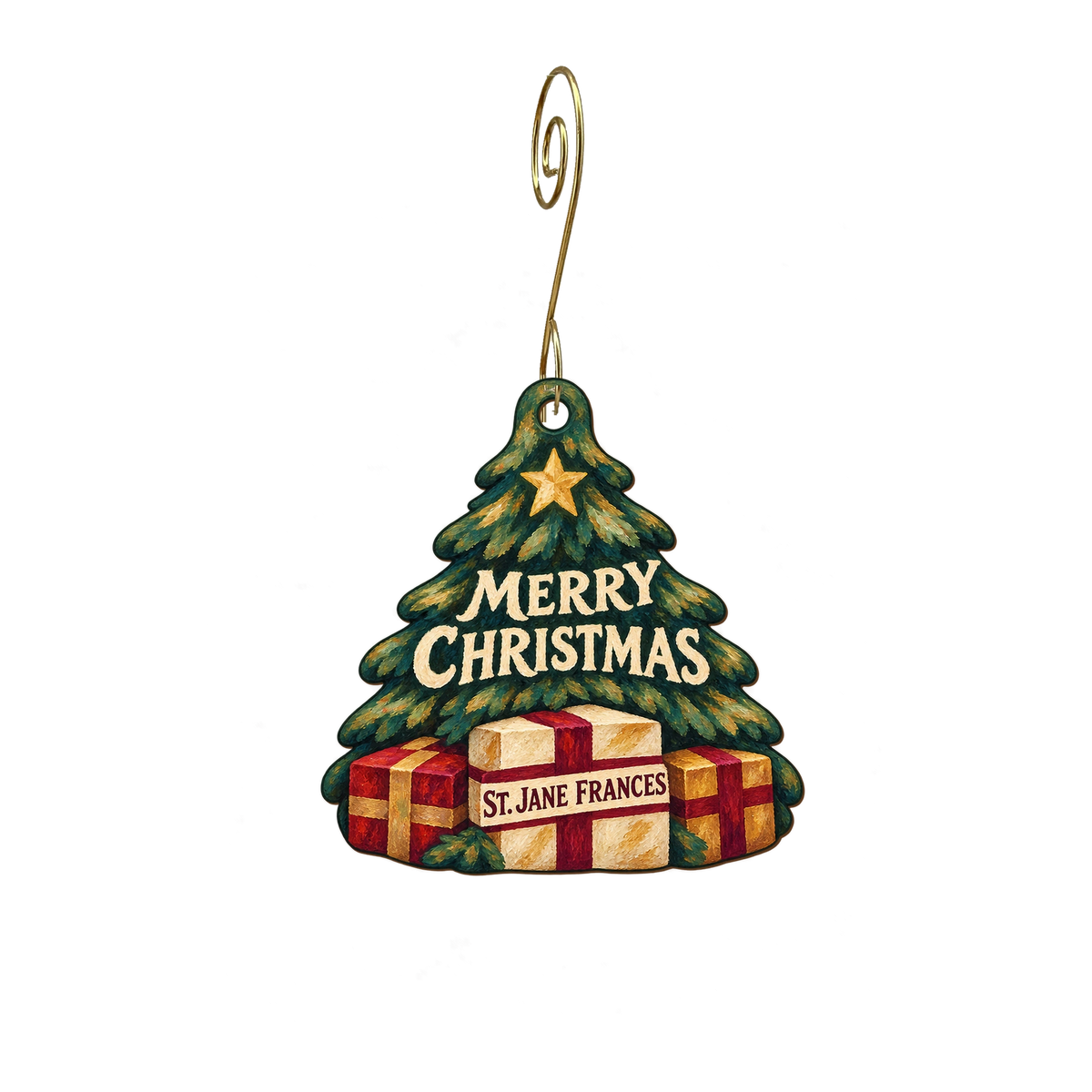 St. Jane Frances Church — Christmas custom wood ornament OC2906, photographic gold spiral hook