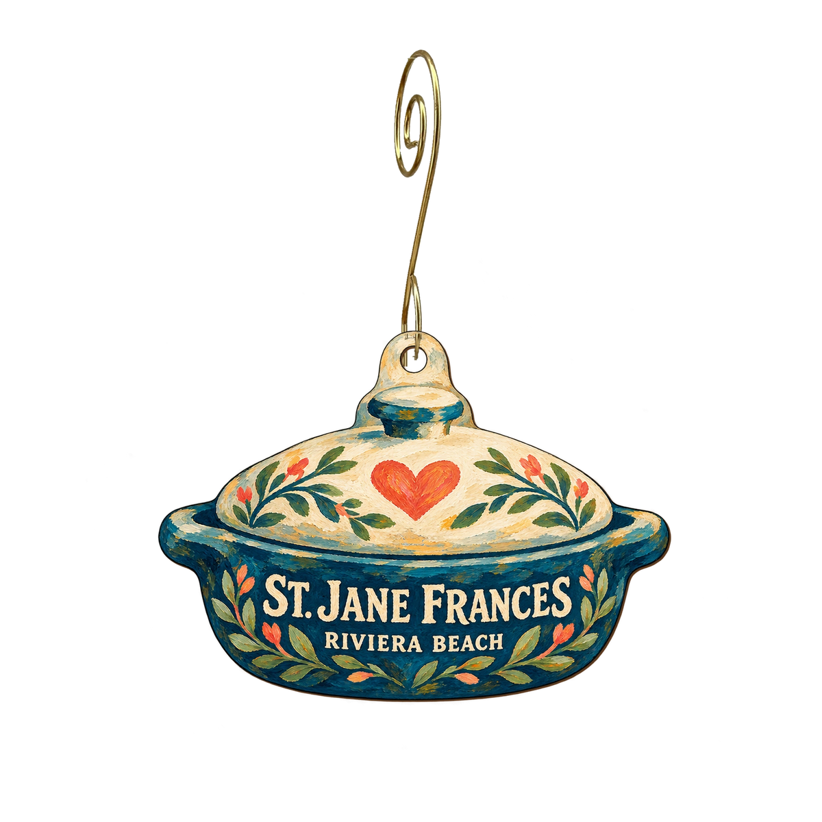 St. Jane Frances Church — Local inspiration custom wood ornament OC2907, photographic gold spiral hook