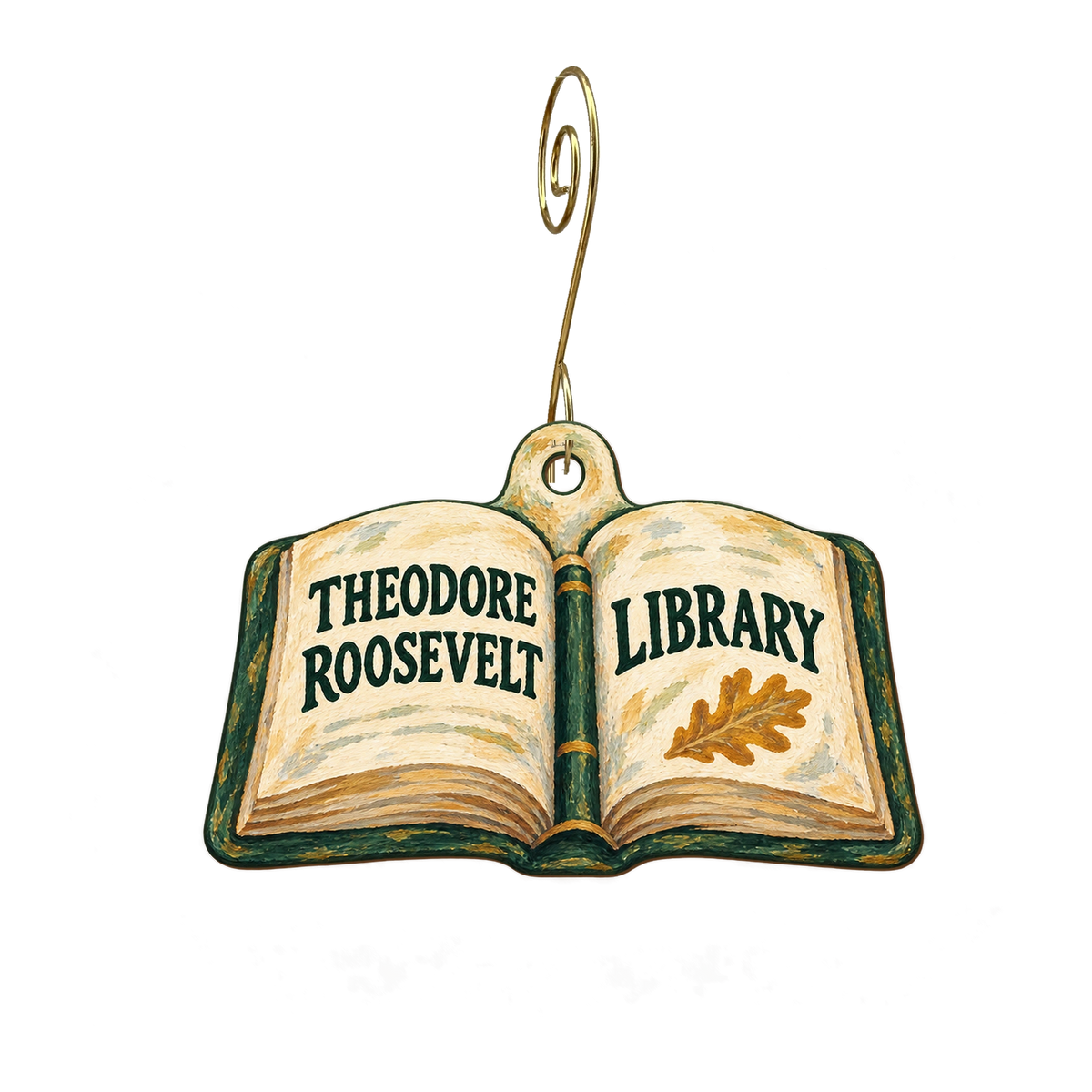Theodore Roosevelt Presidential Library Foundation — Store identity custom wood ornament OC2908, photographic gold spiral hook