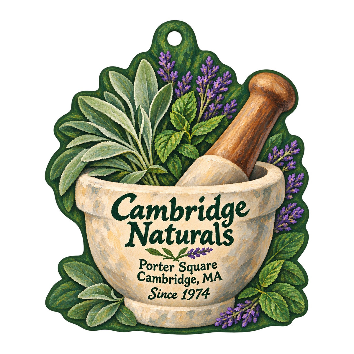 Cambridge Naturals Logo custom wood ornament OC290 on white