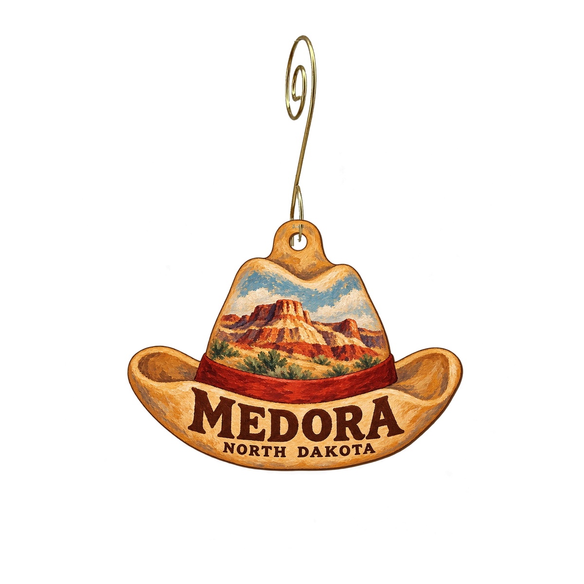 Theodore Roosevelt Presidential Library Foundation — Local inspiration custom wood ornament OC2910, photographic gold spiral hook