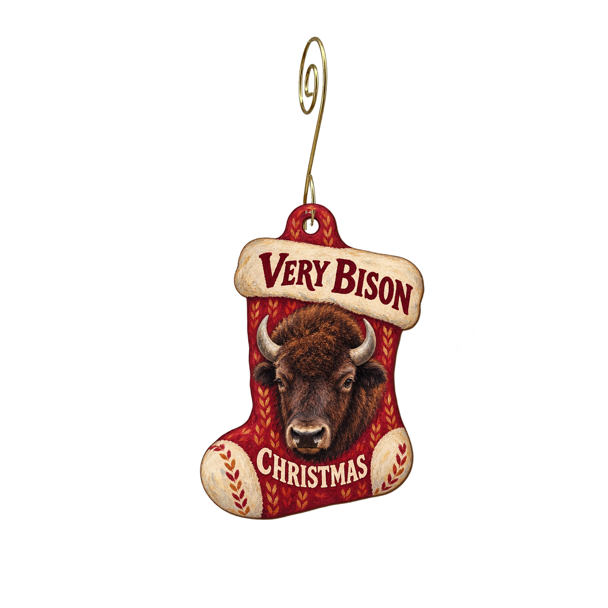 North American Bison Discovery Center — Christmas custom wood ornament OC2912, photographic gold spiral hook