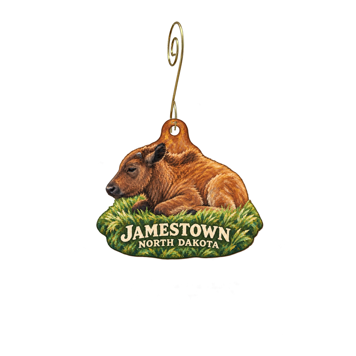 North American Bison Discovery Center — Local inspiration custom wood ornament OC2913, photographic gold spiral hook