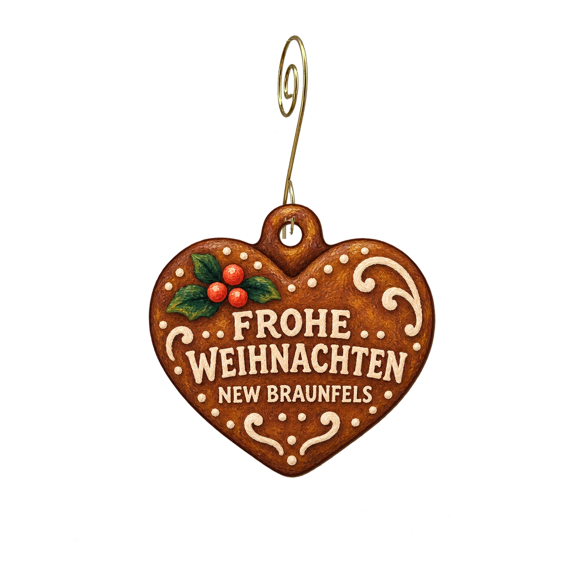German American Society — Christmas custom wood ornament OC2915, photographic gold spiral hook