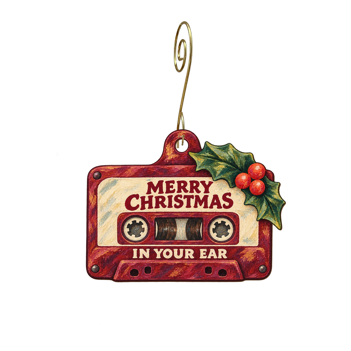 In Your Ear Music Emporium — Christmas custom wood ornament OC2918, photographic gold spiral hook