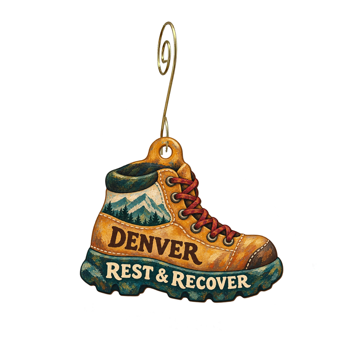 Recovery Lounge & Spa — Local inspiration custom wood ornament OC2922, photographic gold spiral hook