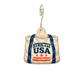 Strictly USA — Store identity custom wood ornament OC2923, photographic gold spiral hook