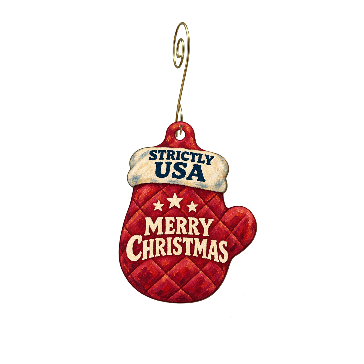 Strictly USA — Christmas custom wood ornament OC2924, photographic gold spiral hook