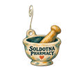 Soldotna Professional Pharmacy — Store identity custom wood ornament OC2926, photographic gold spiral hook